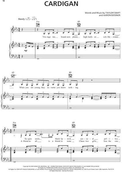 Taylor Swift - Folklore: Piano/vocal/guitar Songbook