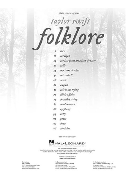 Taylor Swift - Folklore: Piano/vocal/guitar Songbook