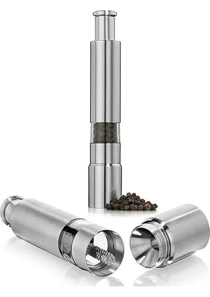 2'li Çelik Manuel Basmalı Karabiber ve Tuz Değirmeni Seti – Baharat Değirmeni, Paslanmaz