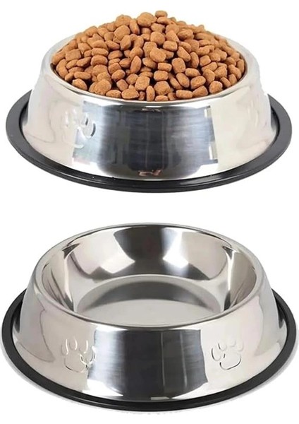 Paslanmaz Çelik Kedi ve Köpek Mama Kabı - Kaymaz Tabanlı, Dayanıklı Besleme Tası (16 Cm)