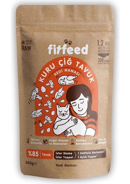 Freeze-Dried Kuru Çiğ Kedi Maması -%85 Tavuk - 300G