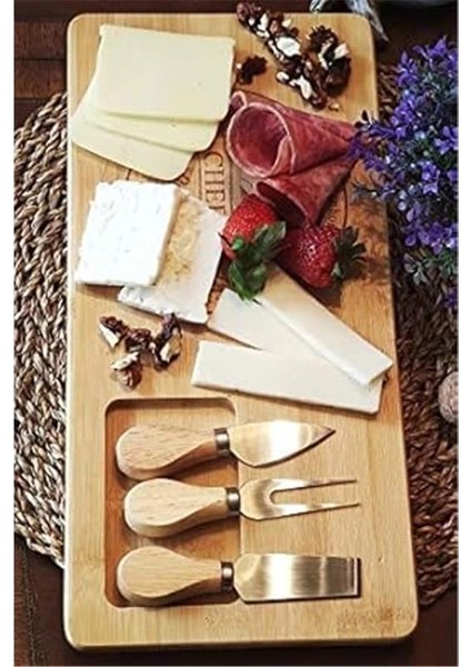 Bambu Peynir Sunum Tabağı - 4 Parça Meyve ve Yiyecek Tahta Sunum Seti | Doğal ve Şık Tasarım indirimleri