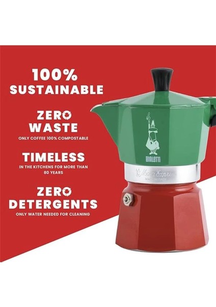 - Moka Express Italia: 6 Cups Ocak Üstü Espresso Pişirici - 270ML - Karma Renk - Alüminyum