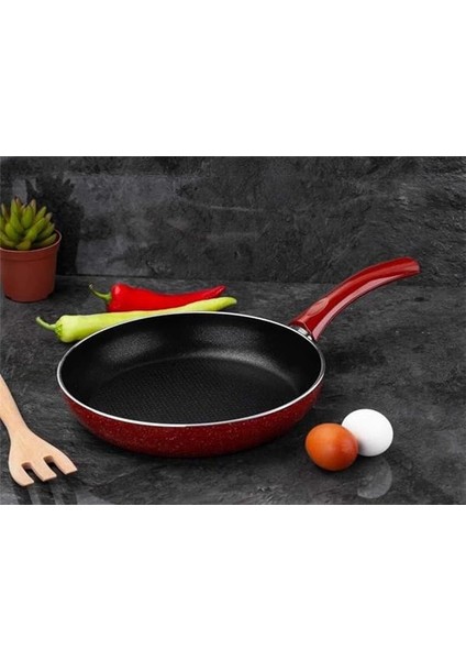 Granit Tava, 28CM, 3.4 mm Gövde, Yapışmaz, Kırmızı fiyatları