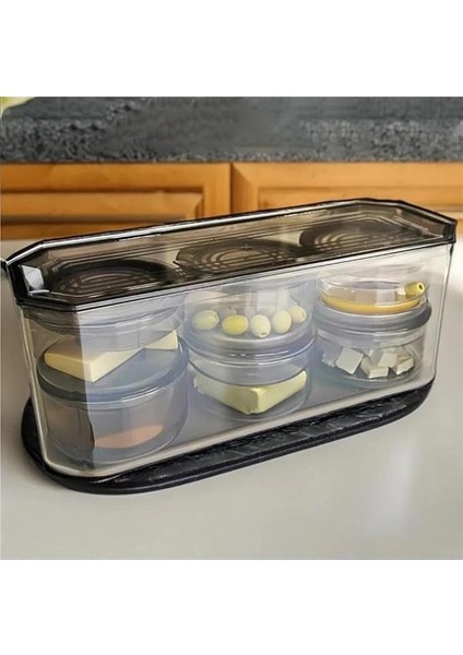 7 Parça Kristal Saklama Kutulu Vakum Kapaklı Kahvaltı Seti | 7'li Kahvaltılık Set Antrasit