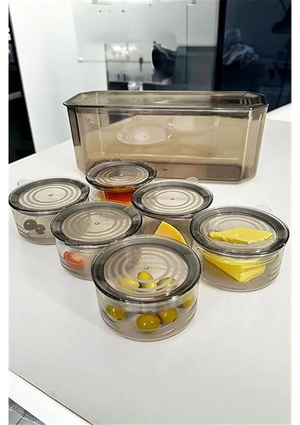 7 Parça Kristal Saklama Kutulu Vakum Kapaklı Kahvaltı Seti | 7'li Kahvaltılık Set Antrasit fiyatları