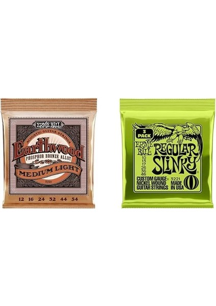 Ernie Ball Regular Slinky 3-Pack ve Ew Phos Med Light