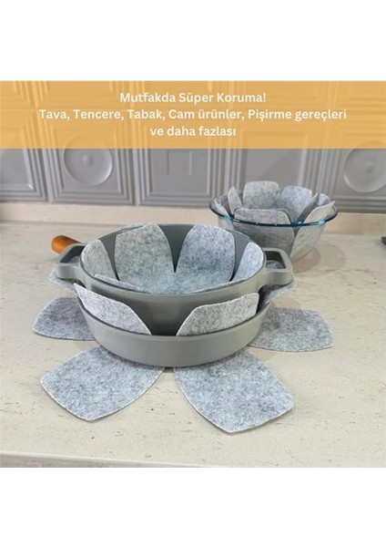 12'li Set Tava Tencere Koruyucu ve Düzenleyici Keçesi (Gri) fiyatları