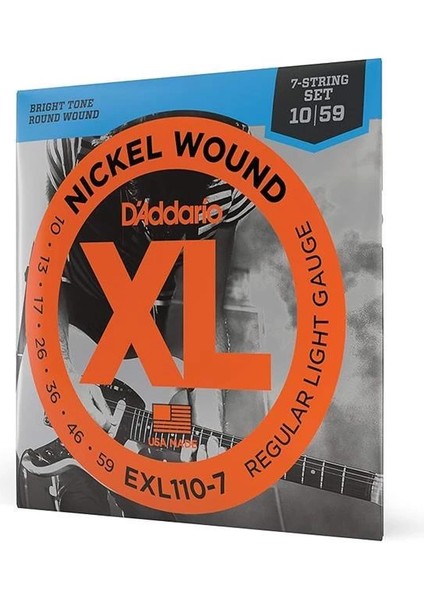 D'addario EXL110-7 Elektro Gitar Tel Seti, 7 Telli, Xl, 10-59, Nickel