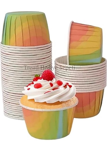 50'li Gökkuşağı Muffin Kek Kalıbı, Kek Kapsülü Cupcake Kalıbı, Airfryer Uyumlu modelleri