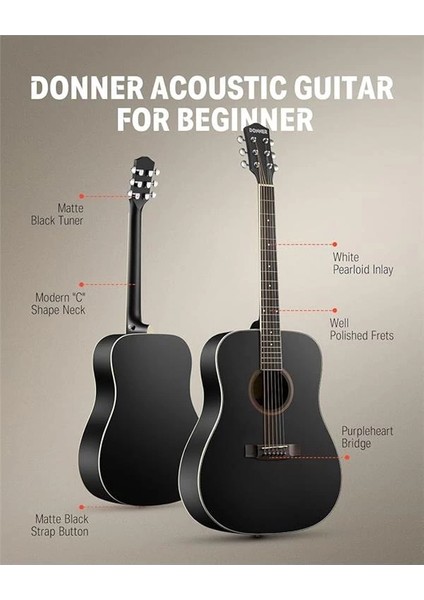 Dag-1cb Dreadnought Akustik Gitar Seti (Siyah) modelleri