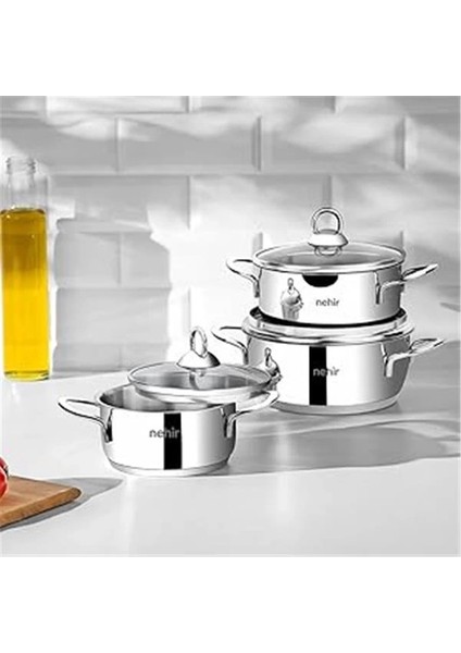 Silver 6 Parça Paslanmaz Çelik Mini Tencere Seti (12-14-16 Cm)