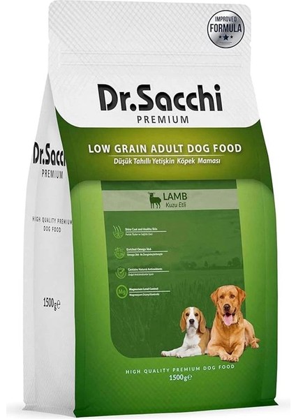 Dr.sacchi Premium Düşük Tahıllı Kuzu Etli Yetişkin Köpek Maması 1,5 kg