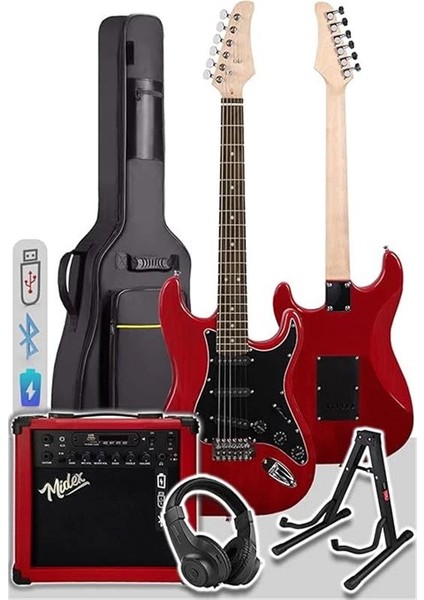 RPH30RD-25AMP Red Elektro Gitar Seti 25 Watt Gain'li Şarjlı Amfi ve Full Set modelleri