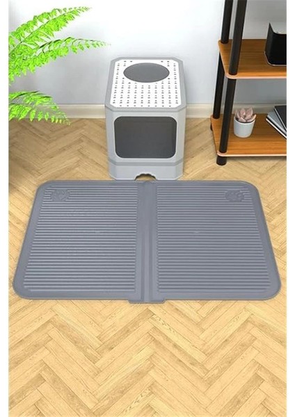 Silikon Mama ve Kum Matı Havuzlu Yıkanabilir Kedi Tuvaleti Önü Kedi Kumu Paspası Büyük Boy