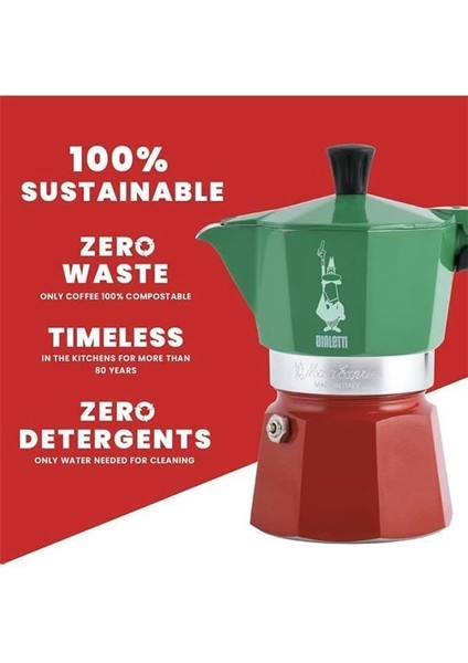 - Moka Express Italia: 3 Cups Ocak Üstü Espresso Pişirici - 130ML - Karma Renk - Alüminyum