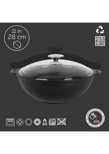 Döküm Yuvarlak Cam Kapaklı Kazan/tencere. Döküm Demir Yekpare Kulplu Çap(Ø)28 Cm. modelleri