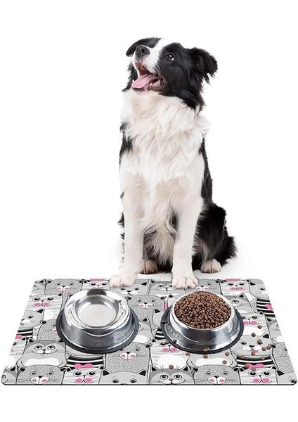 Mama ve Su Evcil Hayvan Beslenme Matı, Kolay Temizlenen Emici Su Geçirmez Kumaş, Küçük Orta