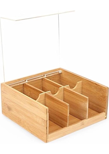 Akrilik Şeffaf Kapaklı Bambu 6 Bölmeli Çay Kutusu -%100 Orjinal Bambu Şeffaf Kapak indirimleri