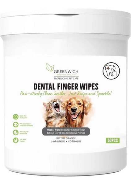 Bitkisel Içerikli Kedi Köpek Diş Mendili 50 Adet | Tartar, Ağız Kokusu Giderici | Diş