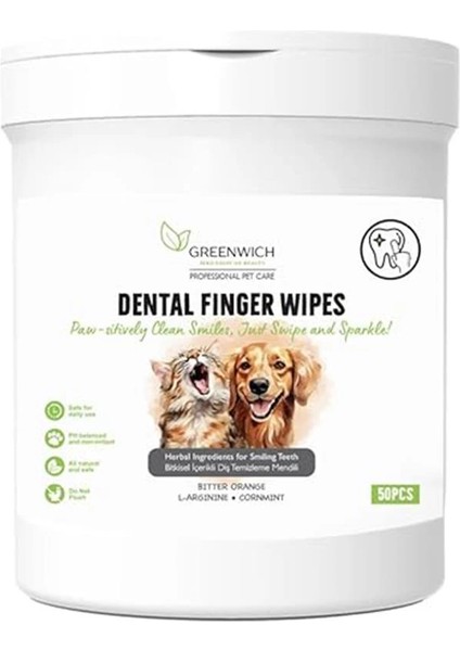 Bitkisel Içerikli Kedi Köpek Diş Mendili 50 Adet | Tartar, Ağız Kokusu Giderici | Diş