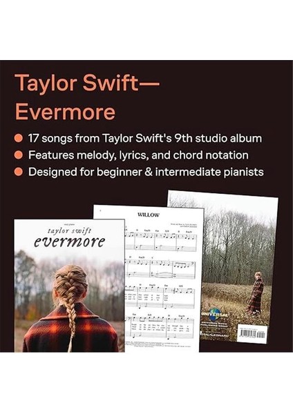 Taylor Swift - Evermore Easy Piano Songbook With Lyrics modelleri