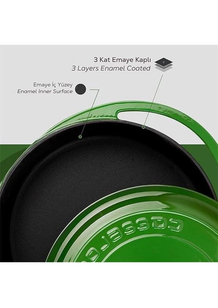 Döküm Çok Amaçlı Yayvan Tencere Döküm Demir Kapak Heritage Serisi ÇAP(Ø)28CM. Yeşil indirimleri
