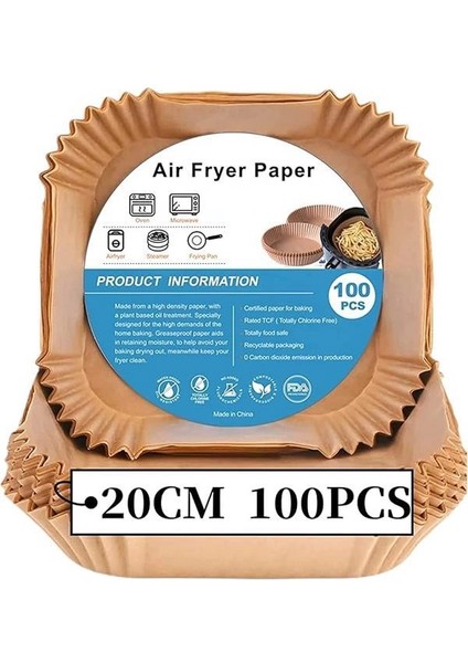 Sıcak Hava Fritözleri Için Fırın Kağıdı, 100 Adet Airfryer Pişirme Kağıdı, Yapışmaz, Yağa