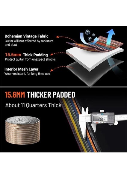CY0186 Bohemian 15.6mm Gig Bag Dolgulu Su Geçirmez Gitar Çantası modelleri