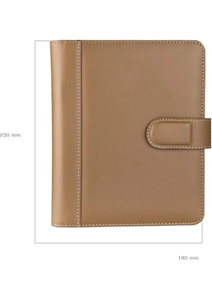 2025 Ajanda Suni Deri Mıknatıs Kapaklı 4 Halka Mekanizmalı Organizer, Vizon, 20X23X4 Cm.