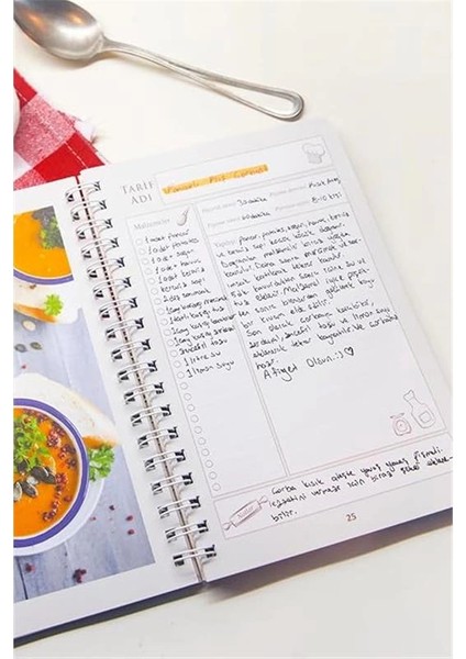 Yemek Tarif Defteri Görselli Spiralli Bej