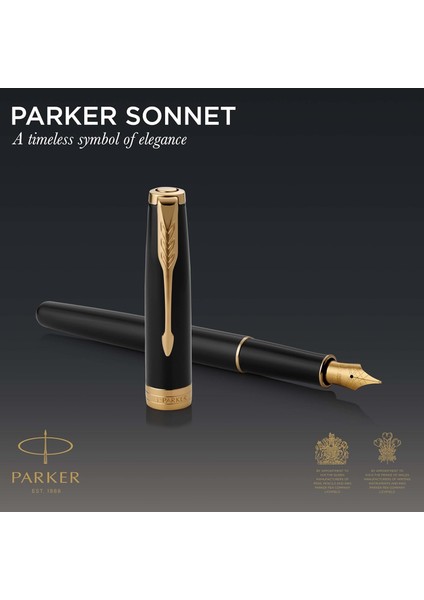 Sonnet Lake Siyah Altın Tasarımlı Dolma Kalem, Orta Kalınlıkta Uç, Siyah Mürekkep. Özel Kutul fiyatları