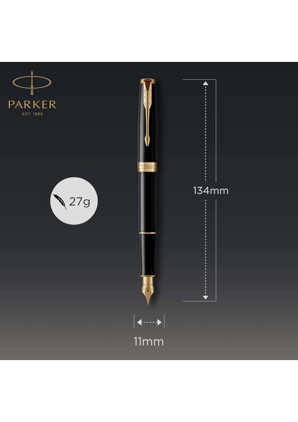 Sonnet Lake Siyah Altın Tasarımlı Dolma Kalem, Orta Kalınlıkta Uç, Siyah Mürekkep. Özel Kutul modelleri