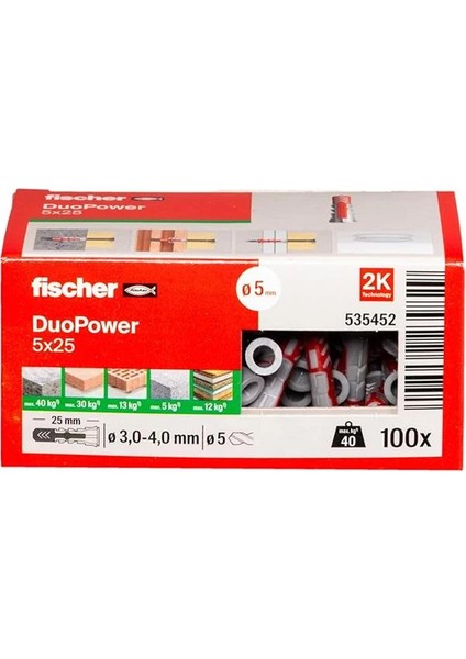 Duopower 5 x 25, Evrensel Dübel, Güçlü 2 Bileşenli Dübel, Beton, Tuğla, Taş, Alçı Karton Vb. fiyatları