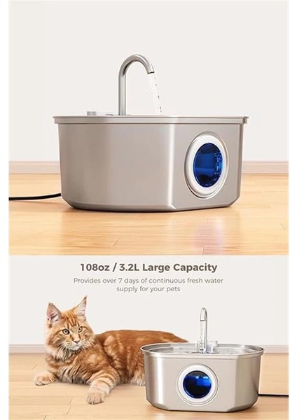Su Seviyesi Göstergeli Sensörlü 3.2 L Paslanmaz Çelik Kedi Köpek Için Otomatik Su Pınarı Su indirimleri