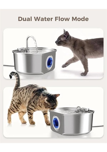 Su Seviyesi Göstergeli Sensörlü 3.2 L Paslanmaz Çelik Kedi Köpek Için Otomatik Su Pınarı Su