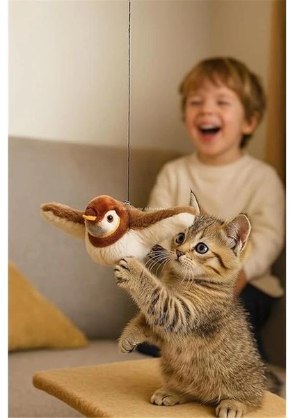 Dokunmatik Uçan Kuş Oyuncağı, Titreşimli ve Hareketli Kuş, Iple Asılabilir, Gerçekçi Kanat