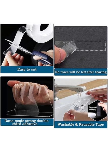Şeffaf Çift Taraflı Yapışkan Bant, 3 Metre Ekstra Güçlü ve Yıkanabilir, Ince Nano Bant modelleri
