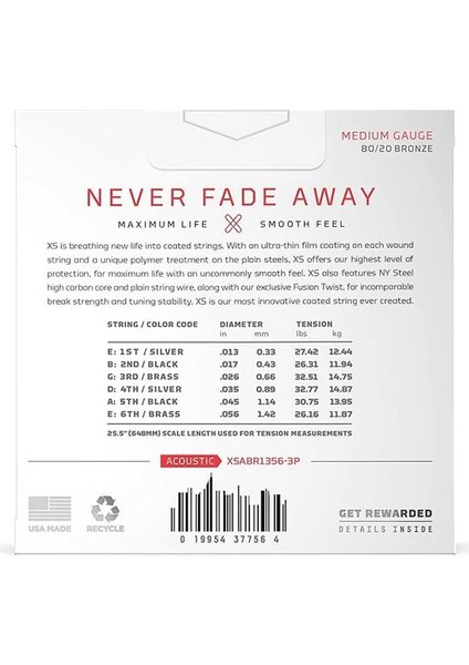 D'addario Gitar Telleri - Xs 80/20 Bronz Kaplamalı Akustik Gitar Telleri - XSABR1356-3P - Pürüzsüz fiyatları