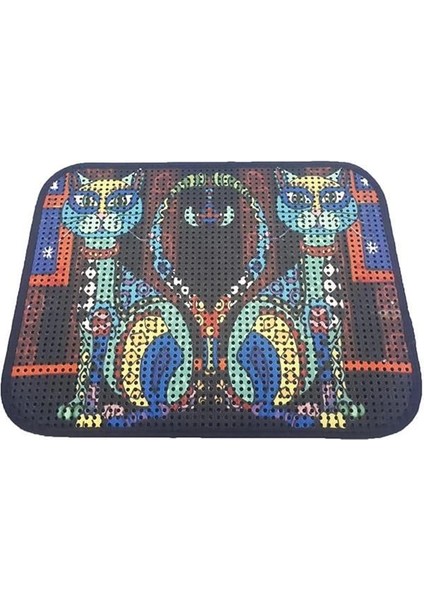 Elekli Desenli Kedi Tuvalet Önü Paspası 60 x 45 cm Renkli Kedi