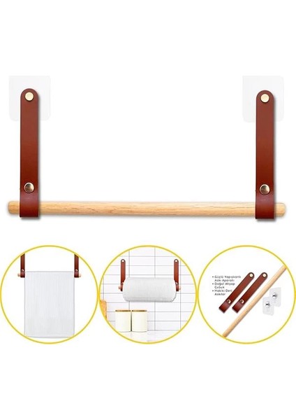 Yapışkanlı Ahşap & Deri Tuvalet Kağıtlığı | Banyo Kağıt Havluluk, Havlu Peçetelik | Wc fiyatları