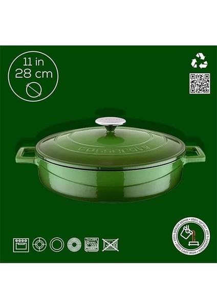 Metal Döküm Çok Amaçlı Yayvan Tencere, Trendy, 28 Cm, 3.51 L Hacim, Yeşil fırsatları