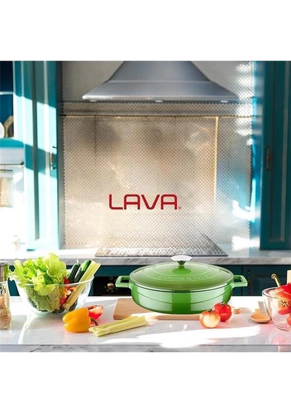 Metal Döküm Çok Amaçlı Yayvan Tencere, Trendy, 28 Cm, 3.51 L Hacim, Yeşil