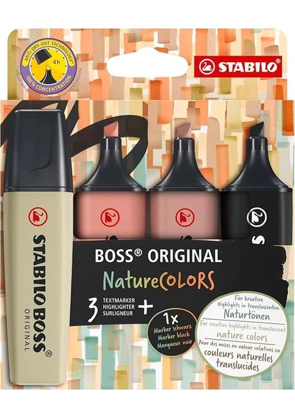 Boss Orıgınal Naturecolors - Fosforlu Kalem - 4'lü Paket - Çeşitli Renkler