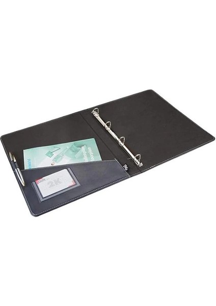 503L Suni Deri, 4 Halka Mekanizmalı Klasör Lacivert, A4