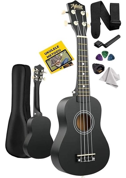 UKX-901 Bk Siyah Soprano Ukulele (Askı Çanta Metod Pena)