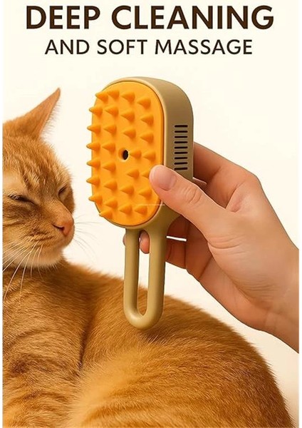 Buharlı Kedi Fırçası – 3'ü 1 Arada Tüy Temizleyici, Masaj ve Tırmık – USB Şarjlı, Su