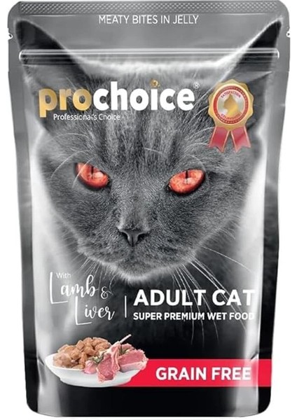 Yetişkin Kediler Için, Tahılsız, Jöle Içinde Kuzu ve Ciğer Parça Etli Yaş Mama, 85 G x 24