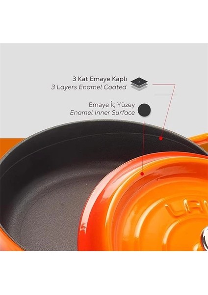 Döküm Çok Amaçlı Yayvan Tencere 28 cm Turuncu - Lv Y St 28 K2