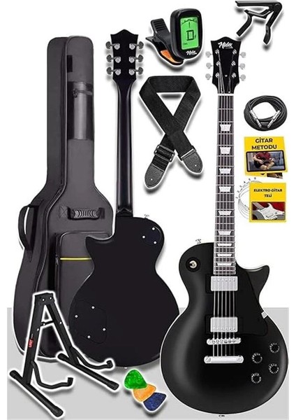 GRX-200BK-BAG Üst Segment Profesyonel Elektro Gitar Set Les Paul Kasa Masif Ağaç (Hh)